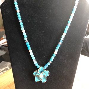 Pale Turquoise and pearl necklace 18"